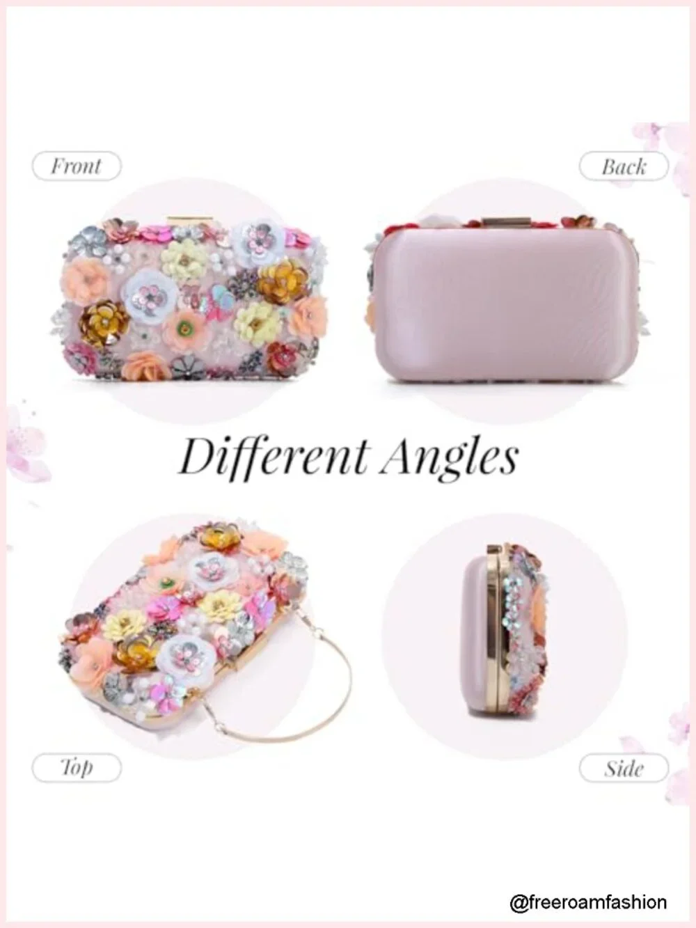 Beaded Floral Clutch Evening Bag with Chain
